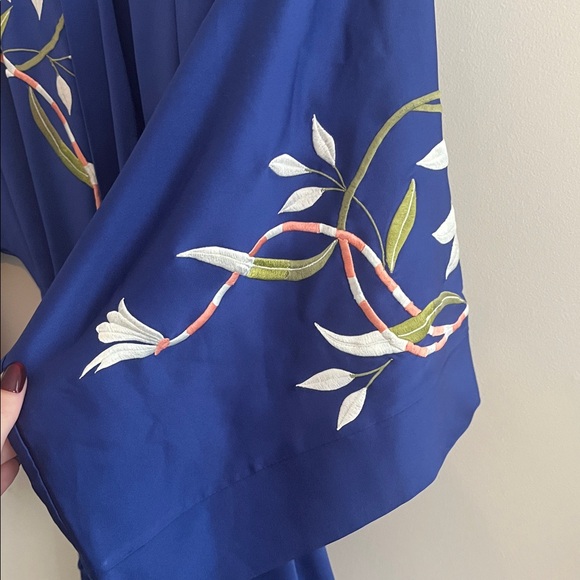 Vintage Natori Embroidered Satin Bathrobe Dressing‎ Gown Blue Floral Blue - Picture 5 of 7